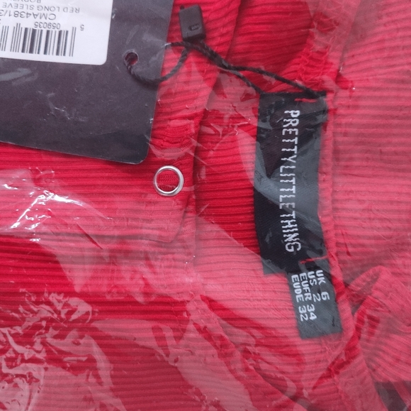 Red Long Sleeve Rib Popper Bodysuit - Picture 5 of 6